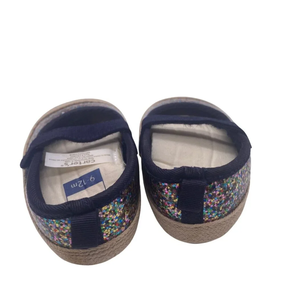 Carters Baby Girl‎ Glitter Mary Jane Shoes 9-12 Months Blue  Jute Sole Non Slip